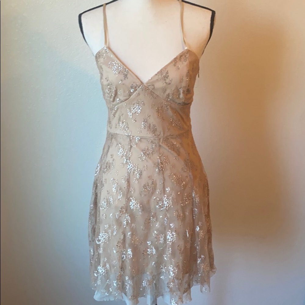 Beige dress with gold lace